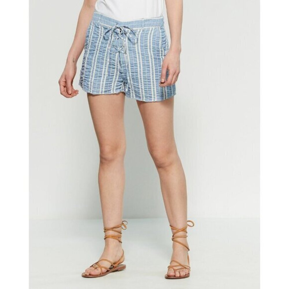 Anthropologie Lost + Wander Blue White Striped Lace Up Cotton Shorts Sz S NWT
